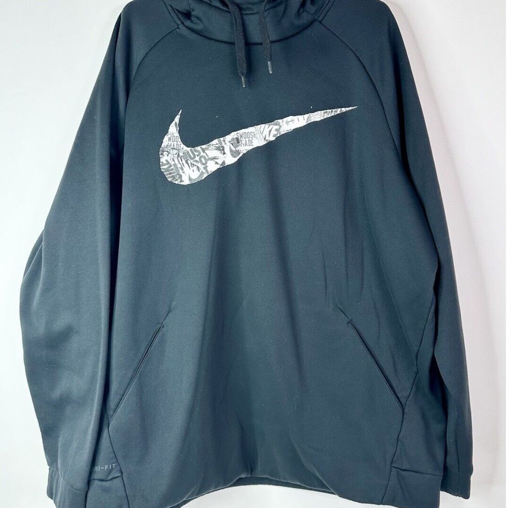 Nike Hoodie Mens Large Big Swoosh Logo Gym Casual Pocket Sweatshirt Black